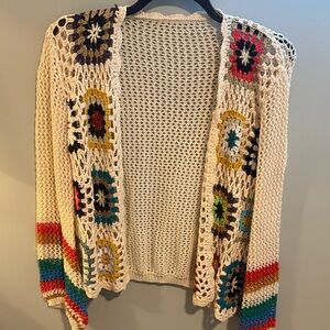 Multicolor Crochet Open-Front Sweater
